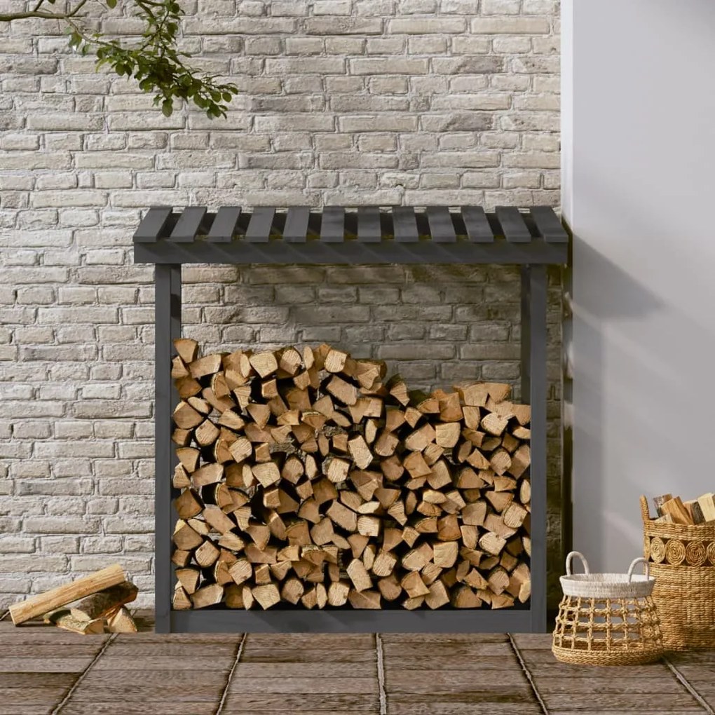 vidaXL Ραφιέρα Καυσόξυλων Γκρι 108x64,5x110 εκ. από Μασίφ Ξύλο Πεύκου