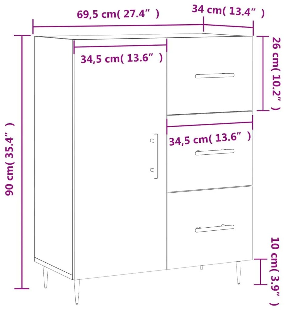 Ντουλάπι Sonoma Δρυς 69,5 x 34 x 90 εκ. από Επεξεργασμένο Ξύλο - Καφέ