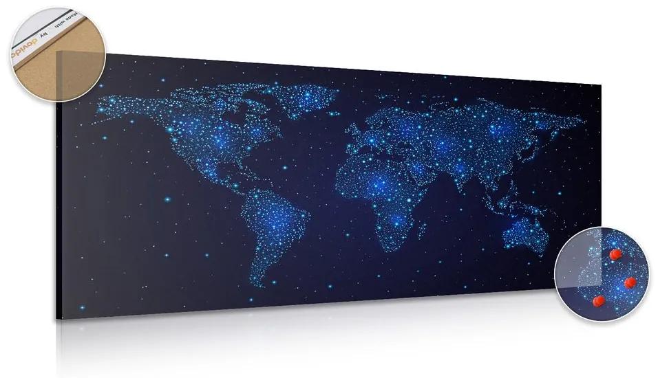 Εικόνα στον παγκόσμιο χάρτη φελλού με τον νυχτερινό ουρανό - 100x50  color mix