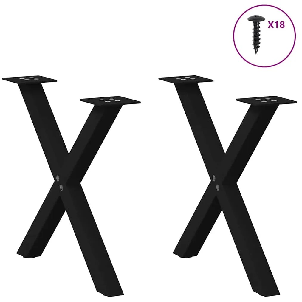 vidaXL Πόδια Τραπεζιού Σαλονιού σε Σχήμα Χ, 2 τεμ. Μαύρο, Ατσάλι 60x(42-43) εκ.