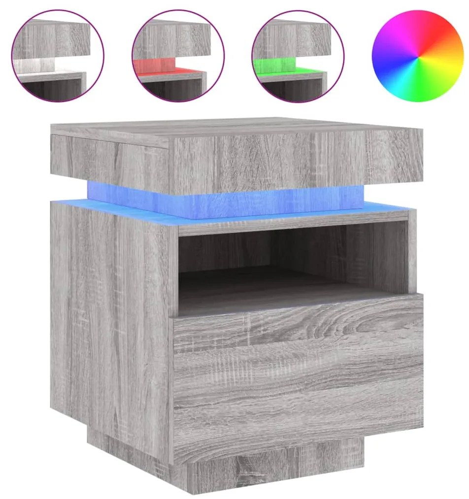 vidaXL Κομοδίνο με Φώτα LED Γκρι Sonoma 40 x 39 x 48,5 εκ.