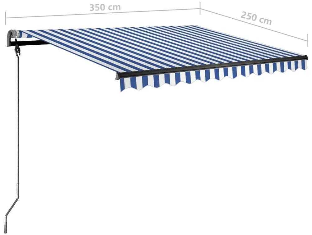 Τέντα Συρόμενη Χειροκίνητη με LED Μπλε / Λευκό 350 x 250 εκ. - Μπλε