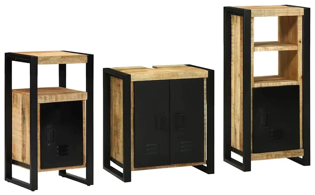 vidaXL Σετ Επίπλων Μπάνιου 3 pcs Καφέ και Μαύρο Στερεό ξύλο μάνγκο