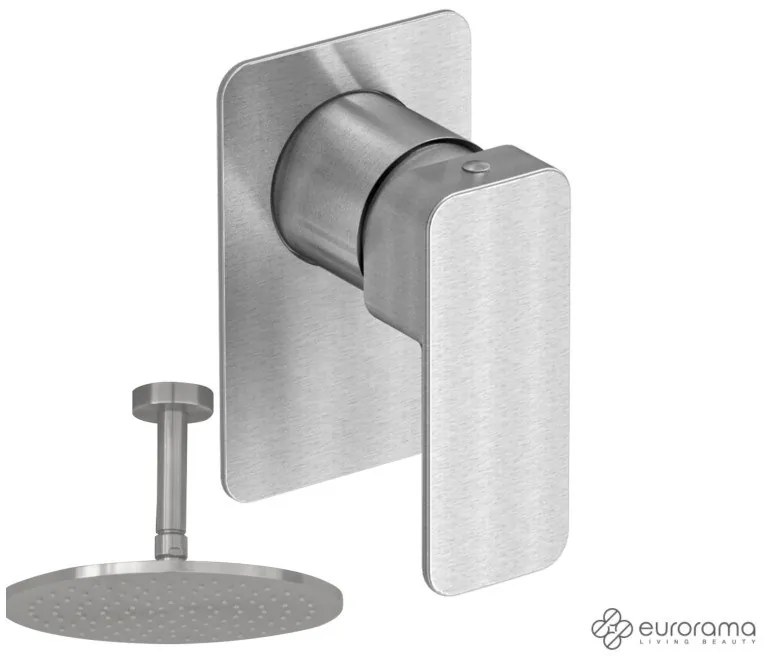 Eurorama QUADRA Μίκτης εντοιχισμού 1 εξόδου &amp; Ανακλινόμενη κεφαλή anticalcare Ø25εκ &amp; μπράτσο οροφής 10εκ Inox Finish
