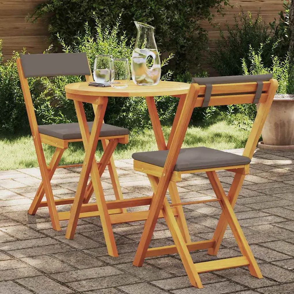 vidaXL Σετ Μπιστρό Κήπου με μαξιλάρι 3 pcs Καφέ Μασίφ ξύλο ακακίας