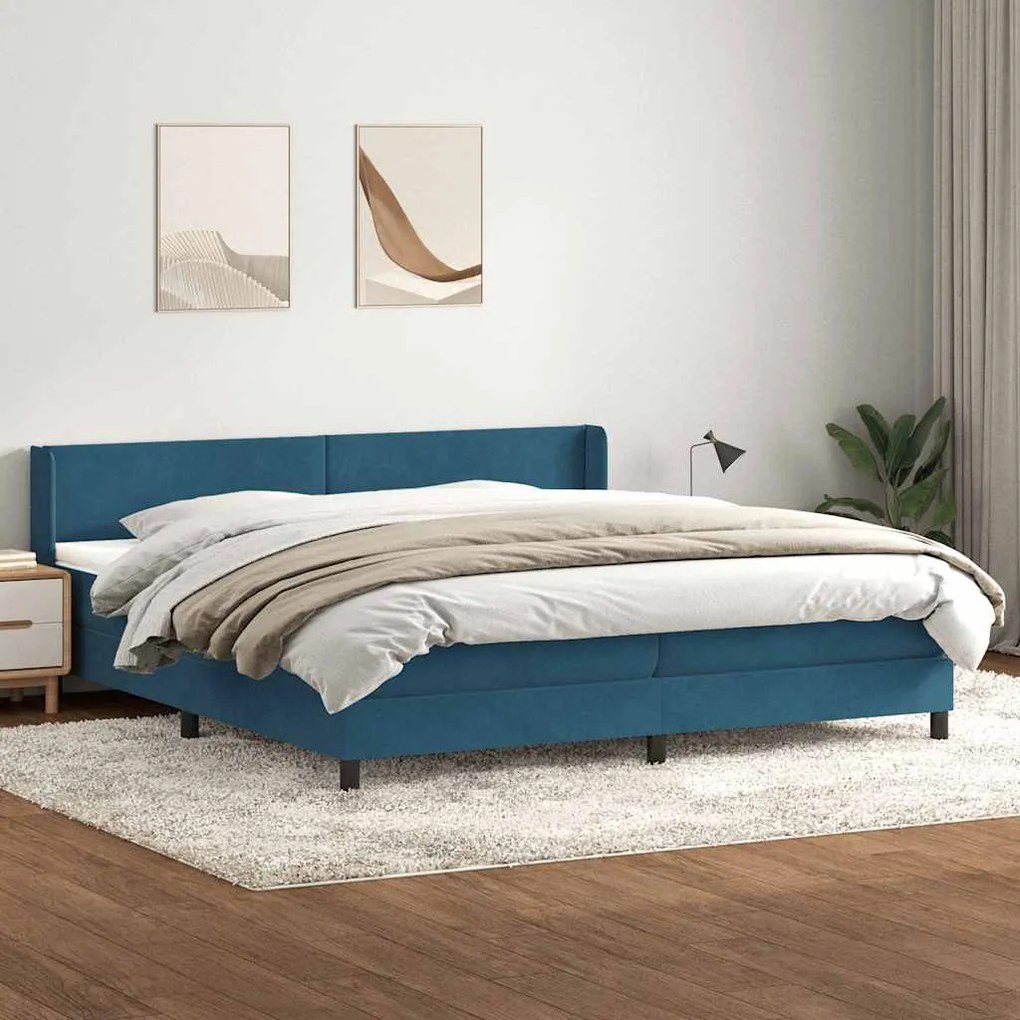 vidaXL Box Spring κρεβάτι με στρώμα σκούρο μπλε 180x220 cm Βελούδινο