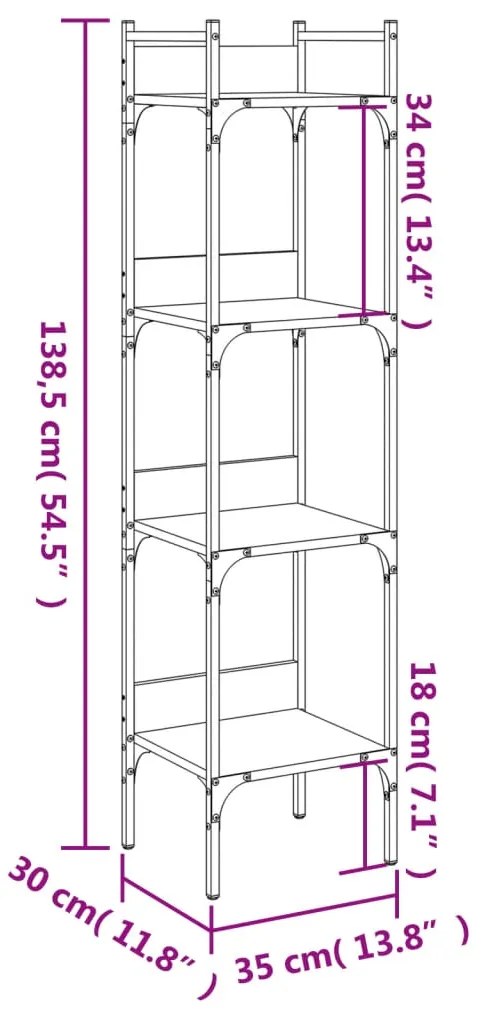 Βιβλιοθήκη 4 Επιπέδων Καφέ Δρυς 35x30x138,5 εκ. Επεξεργ. Ξύλο - Καφέ