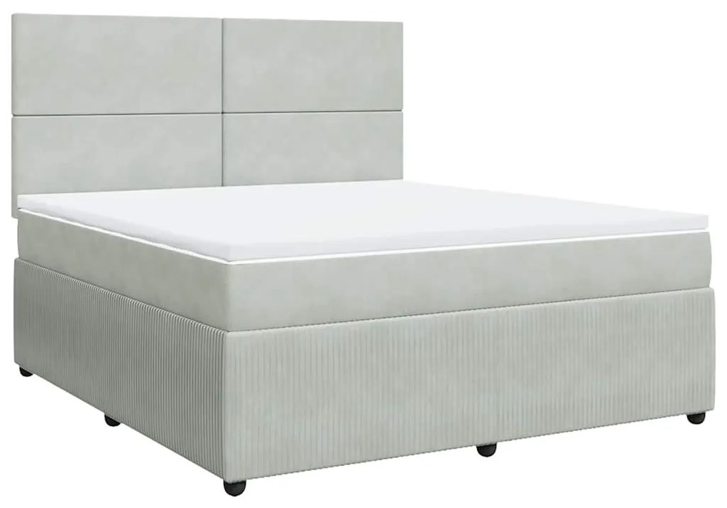 vidaXL Κρεβάτι Boxspring με Στρώμα Ανοιχτό Γκρι 180x200 εκ. Βελούδινο