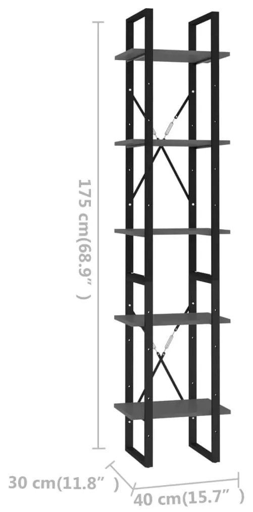 Βιβλιοθήκη με 5 Ράφια Γκρι 40 x 30 x 175 εκ. από Επεξ. Ξύλο - Γκρι