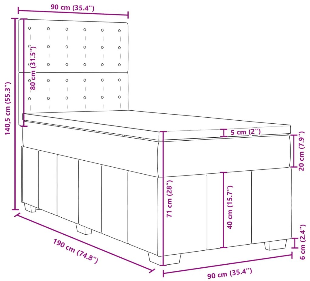 Κρεβάτι Boxspring με Στρώμα Κρεμ 90x190 εκ.Υφασμάτινο - Κρεμ