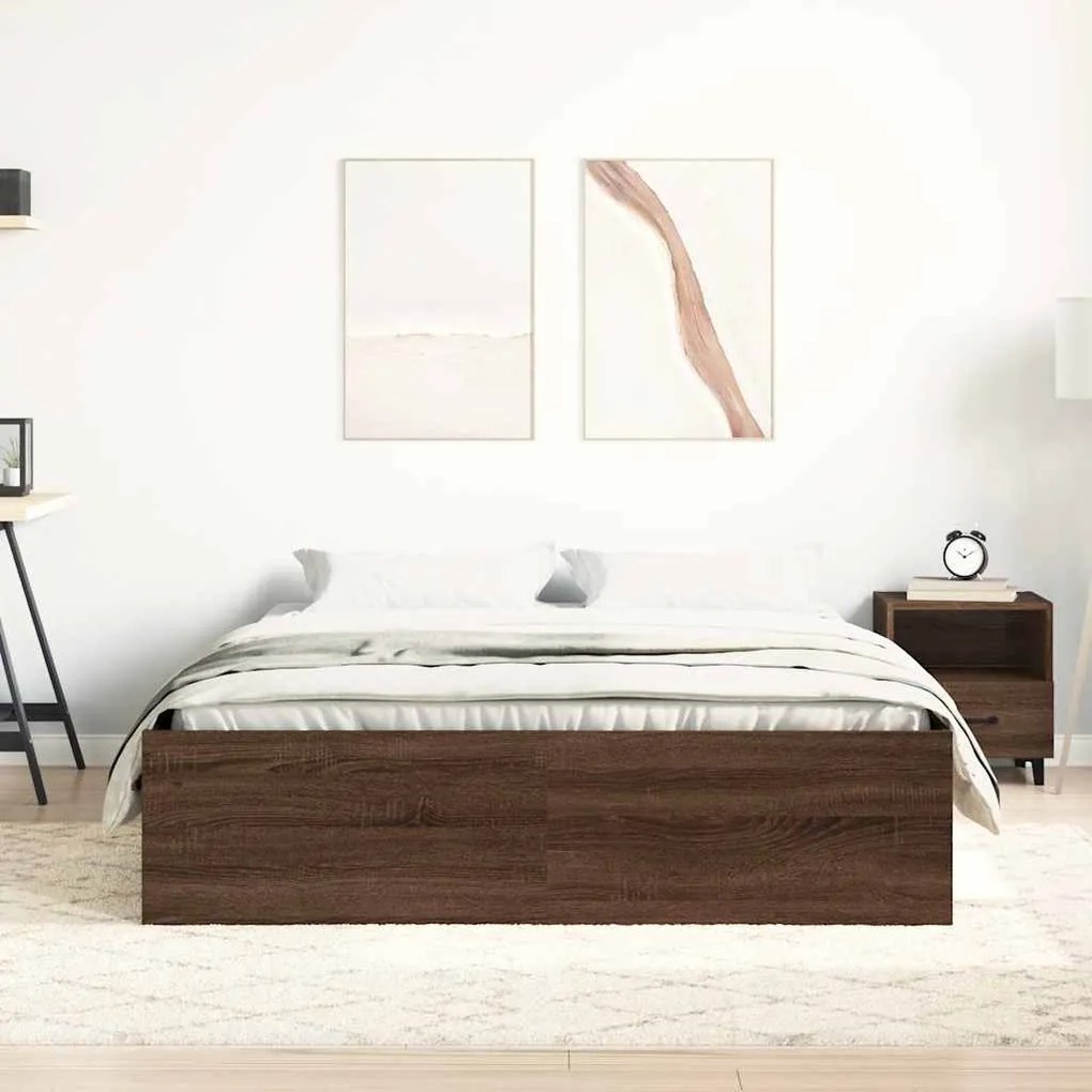 vidaXL Πλαίσιο Κρεβατιού Καφέ Δρυς 150 x 200 εκ. King Size