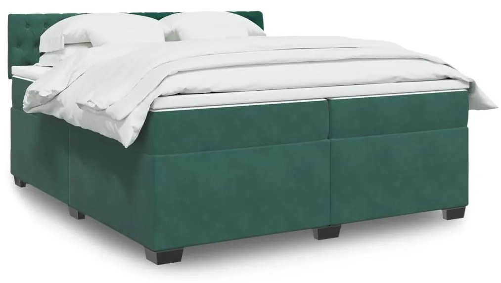 vidaXL Κρεβάτι Boxspring με Στρώμα Σκούρο Πράσινο 200x200εκ. Βελούδινο