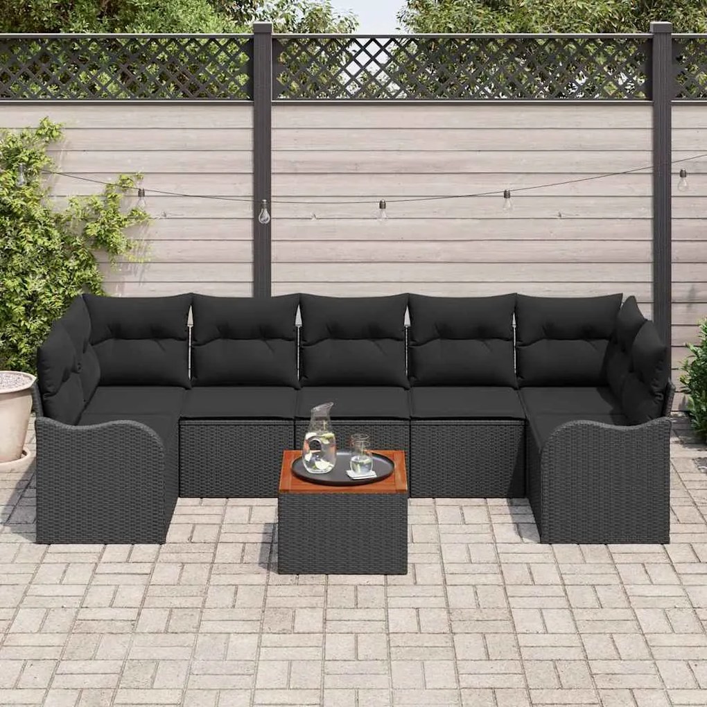 vidaXL Σετ Καναπέ Κήπου 8 pcs Μαύρο Πολυ ράταν