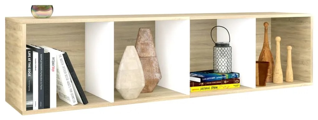 vidaXL Βιβλιοθήκη/Έπιπλο TV Λευκό/Sonoma Δρυς 36x30x143 εκ Επεξ. Ξύλο