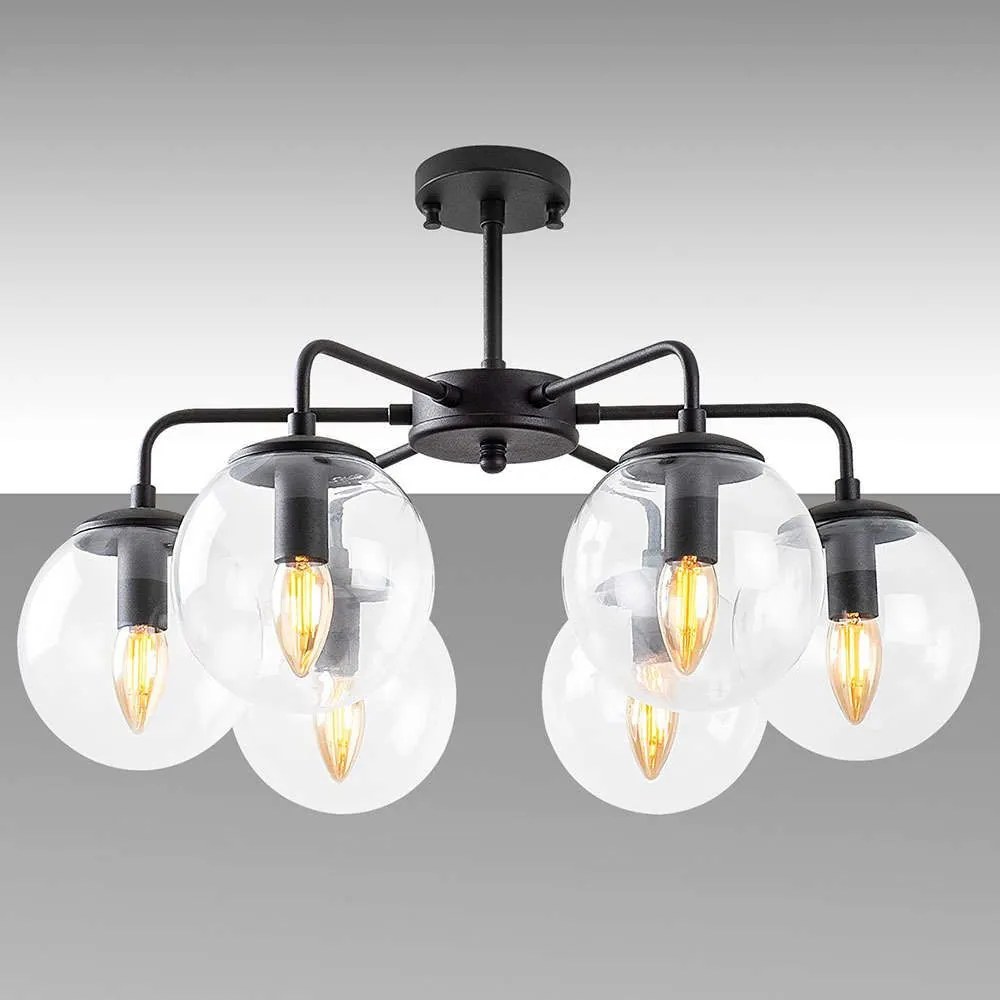 Φωτιστικό Οροφής - Πλαφονιέρα Viran 942FLG1358 56x56x43cm 6xE14 40W Black-Clear Opviq