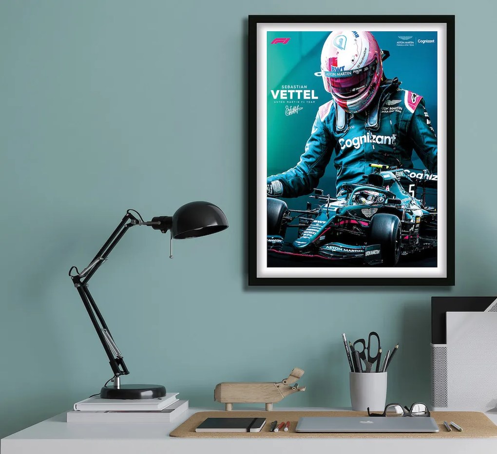 Πόστερ &amp; Κάδρο Sebastian Vettel  F055 40x50cm Μαύρο Ξύλινο Κάδρο (με πόστερ)