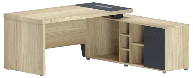 Γραφείο επαγγελματικό Lotus  με δεξιά γωνία σε φυσική-ανθρακί απόχρωση  160x160x75εκ