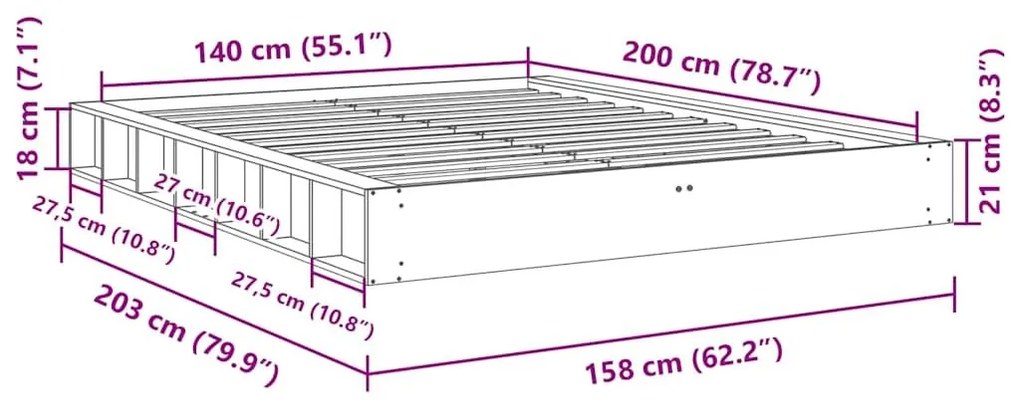 Πλαίσιο κρεβατιού χωρίς στρώμα 140x200 cm μασίφ ξύλο δρυς - Καφέ