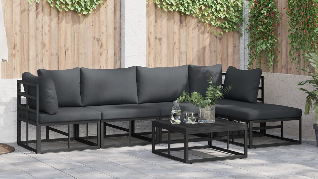 vidaXL Σετ Καναπέ Κήπου με μαξιλάρι 5 pcs Μαύρο Αλουμίνιο