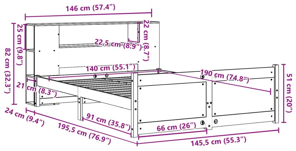 ΚΡΕΒΑΤΙ ΒΙΒΛΙΟΘΗΚΗ ΧΩΡΙΣ ΣΤΡΩΜΑ 140X190 ΕΚ ΜΑΣΙΦ ΞΥΛΟ ΠΕΥΚΟΥ 3322434