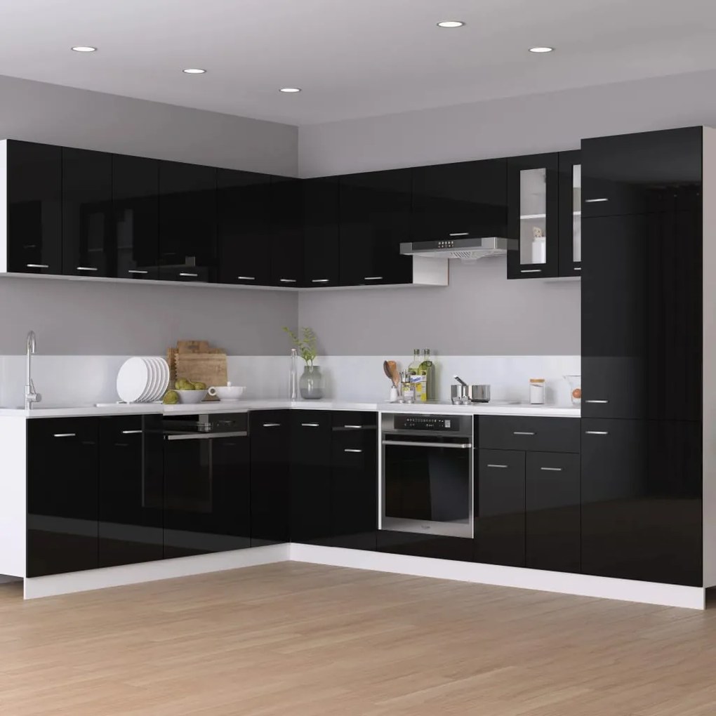 vidaXL Ντουλάπι Ψυγείου Γυαλιστερό Μαύρο 60x57x207 εκ. Μοριοσανίδα