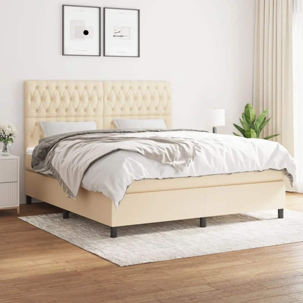 ΚΡΕΒΑΤΙ BOXSPRING ΜΕ ΣΤΡΩΜΑ ΚΡΕΜ 180X200 ΕΚ. ΥΦΑΣΜΑΤΙΝΟ 3142038