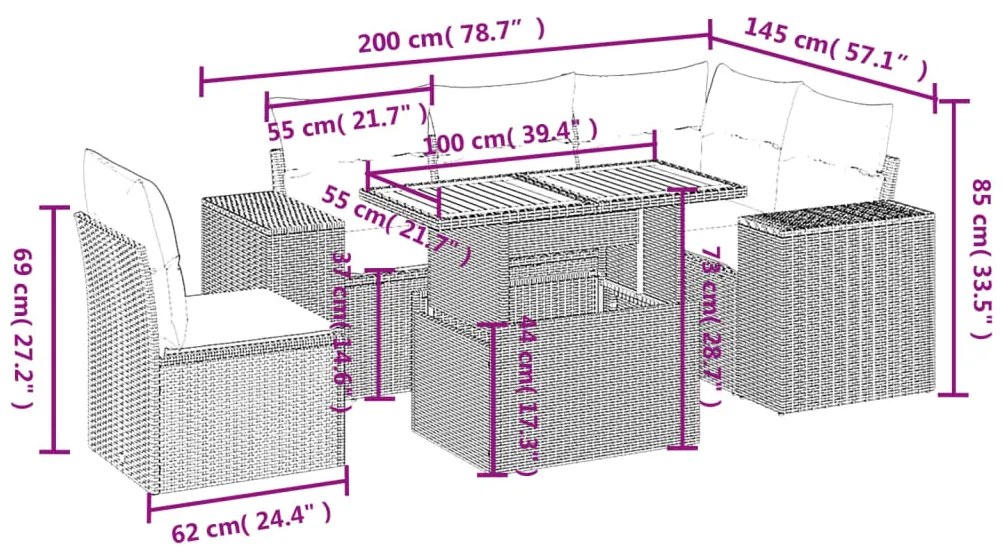 vidaXL Σετ Καναπέ Κήπου 6 τεμ. Μπεζ Συνθετικό Ρατάν με Μαξιλάρια