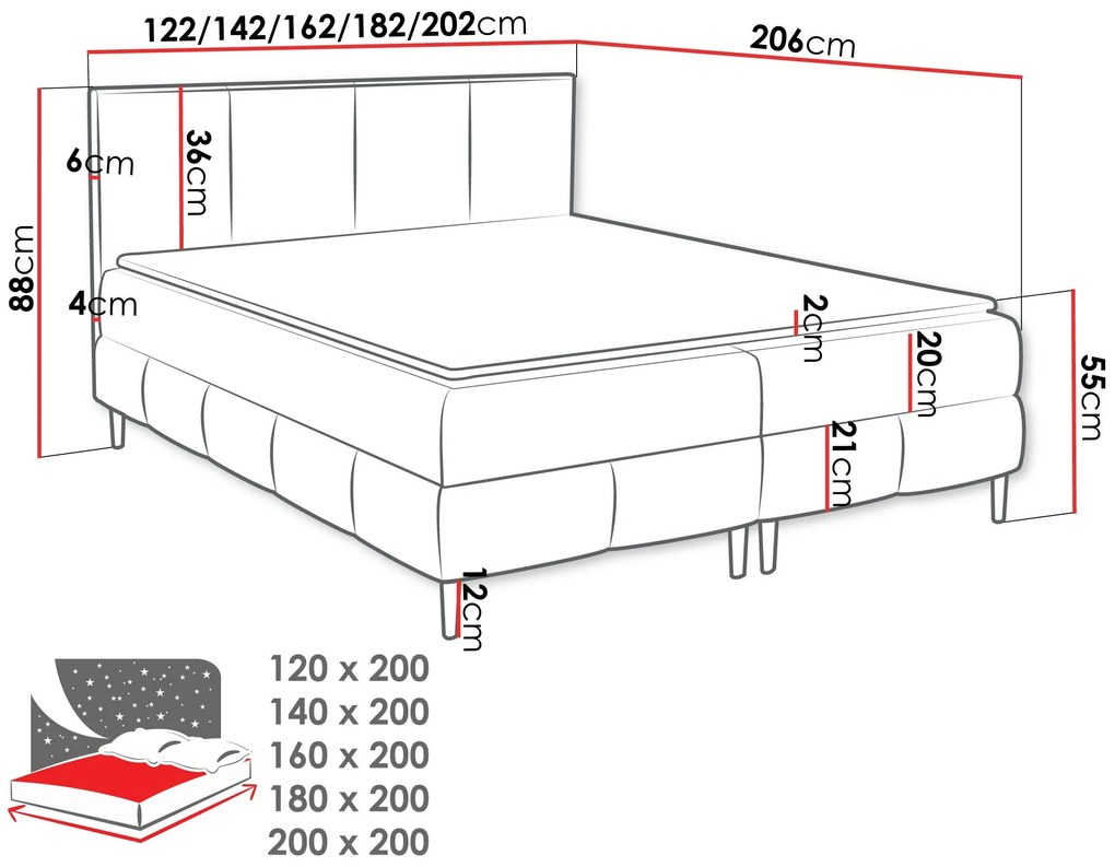 Επενδυμένο κρεβάτι Box Best II-Mauro-140 x 200