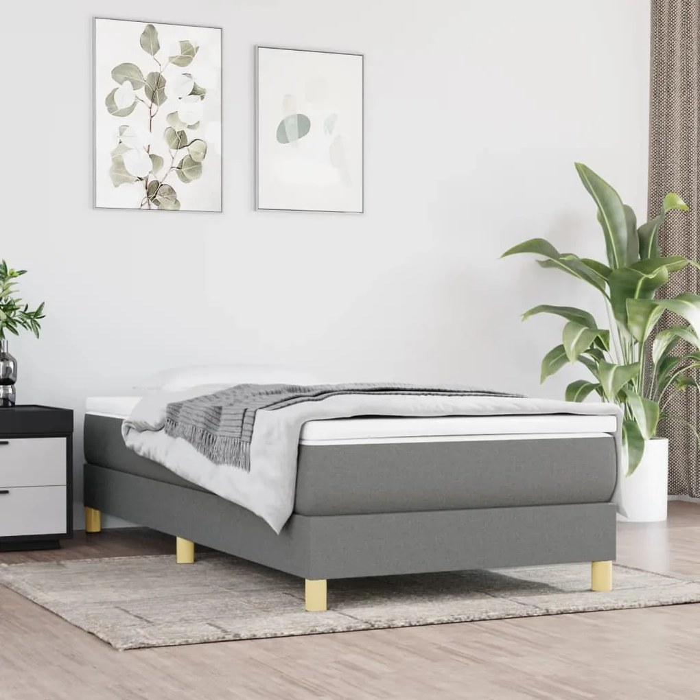 vidaXL Κρεβάτι Boxspring με Στρώμα Σκούρο Γκρι 90x190 εκ. Υφασμάτινο