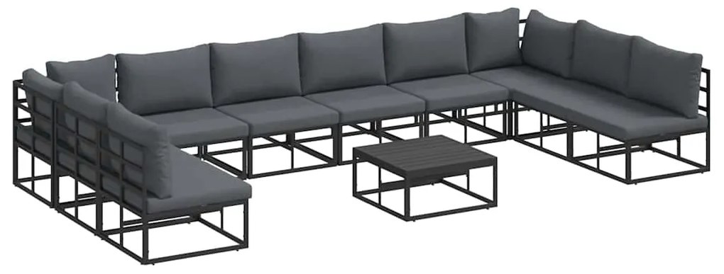 vidaXL Σετ Καναπέ Κήπου με μαξιλάρι 11 pcs Μαύρο Αλουμίνιο