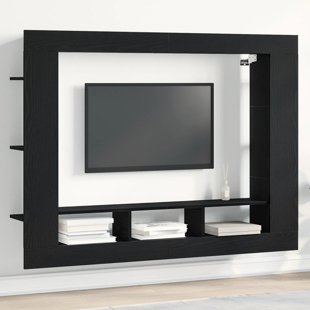 vidaXL Κονσόλα Τηλεόρασης Τοίχου Μαύρο Δρυς 152x22x113 εκ.