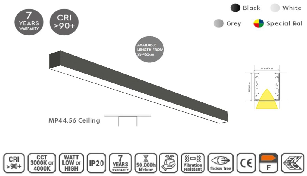 MP44.56C-423-H-3-O-OF-BL Linear Profile Lighting Ceiling 44.5x56mm 423cm HOMELIGHTING 77-14846