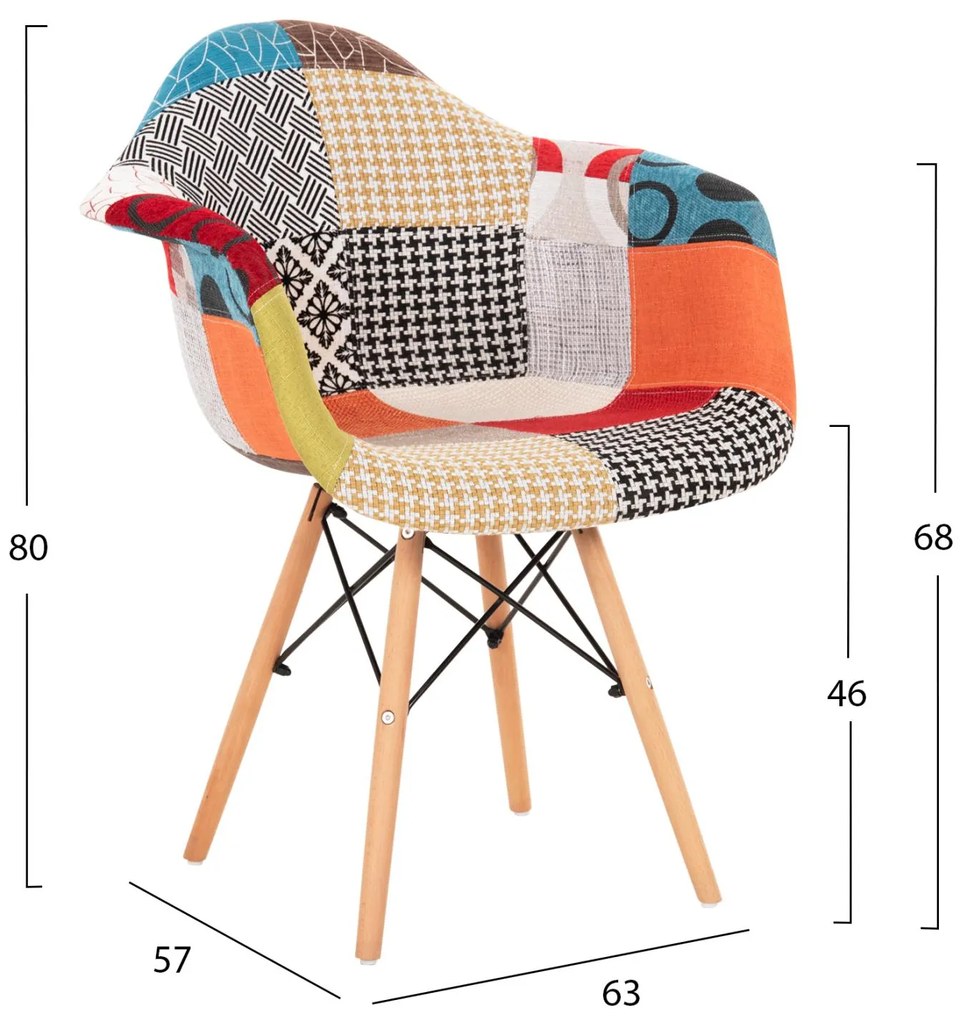 Καρέκλα MIRTO με Ξύλινα πόδια και Κάθισμα PATCHWORK 63x57x80 εκ. 4αδα 63x57x80 εκ.