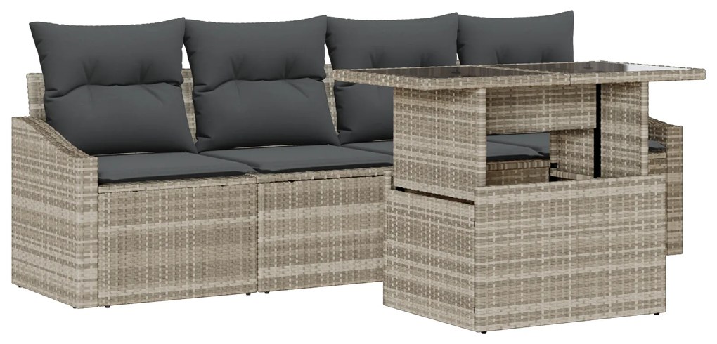 vidaXL Σετ Κήπου 5 Τεμαχίων από Poly Rattan με Μαξιλάρια σε Ανοιχτό Γκρι