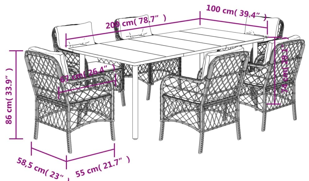 vidaXL Σετ Τραπεζαρίας Κήπου 7 τεμ. Γκρι Συνθ. Ρατάν με Μαξιλάρια