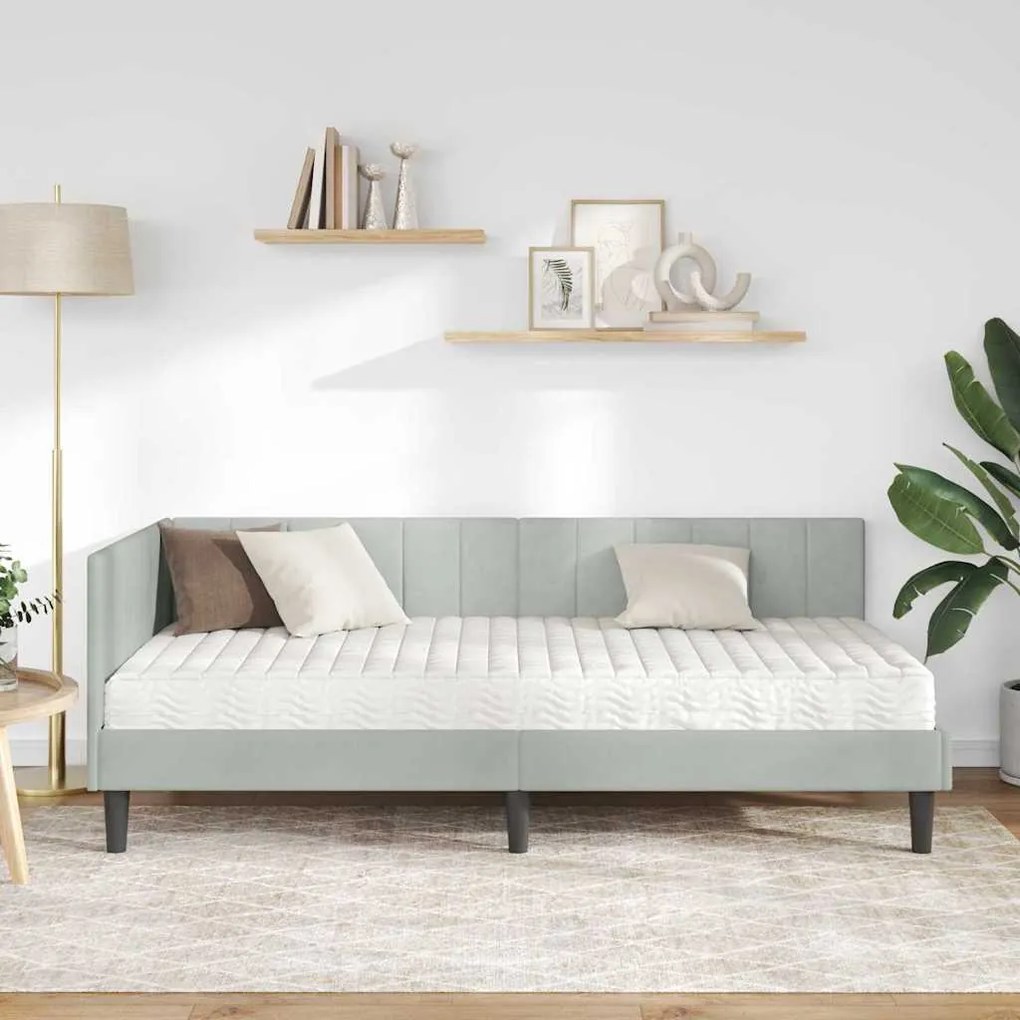 vidaXL Κρεβάτι Γωνίας με στρώμα Ανοιχτό γκρι 100 x 200 cm Βελούδο