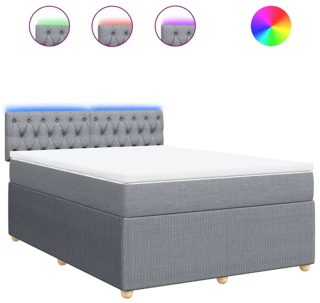 vidaXL Κρεβάτι Boxspring με Στρώμα Ανοιχτό Γκρι 140x190 εκ. Υφασμάτινο