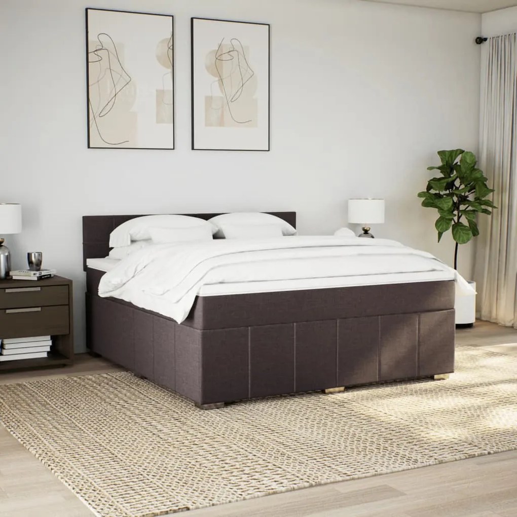 vidaXL Κρεβάτι Boxspring με Στρώμα Σκούρο Καφέ 180x200 εκ Υφασμάτινο