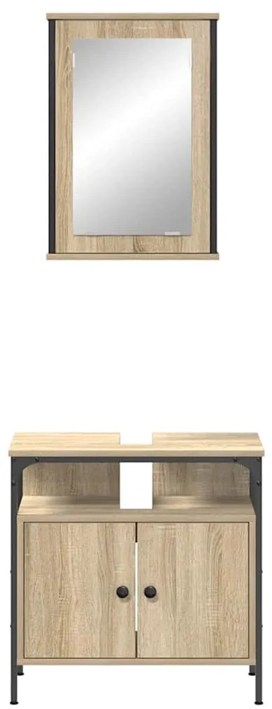 vidaXL Σετ Επίπλων Μπάνιου με ράφι 2 pcs Καφέ Επεξεργασμένο ξύλο