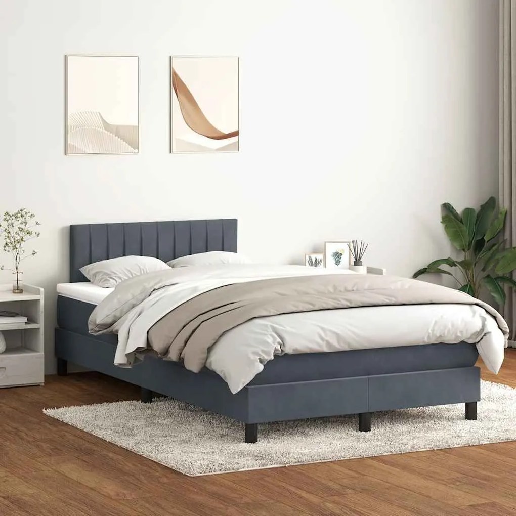 Κρεβάτι Boxspring με Στρώμα Ανοιχτό Γκρι 120x220 εκ. Βελούδινο - Γκρι