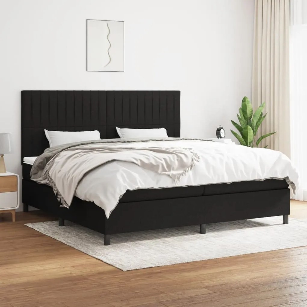 vidaXL Κρεβάτι Boxspring με Στρώμα Μαύρο 200x200 εκ. Υφασμάτινο