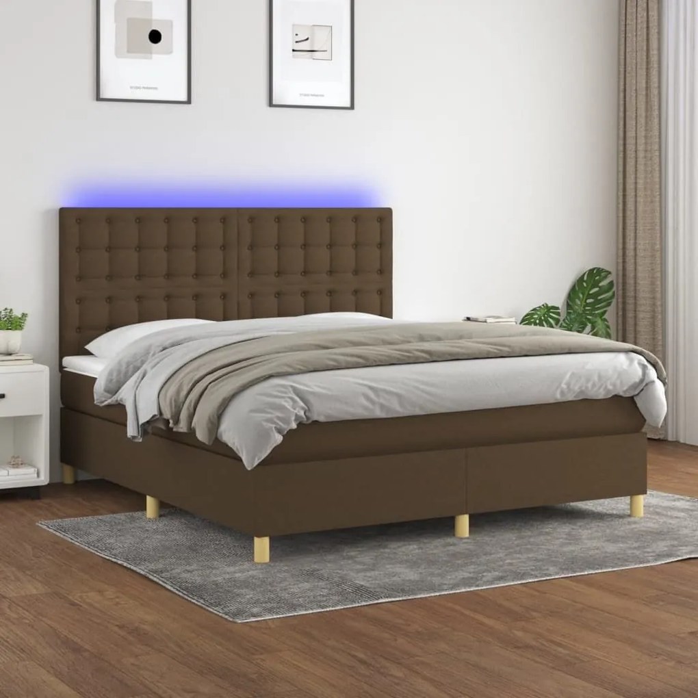 ΚΡΕΒΑΤΙ BOXSPRING ΜΕ ΣΤΡΩΜΑ &amp; LED ΣΚ.ΚΑΦΕ 160X200ΕΚ. ΥΦΑΣΜΑΤΙΝΟ 3135768