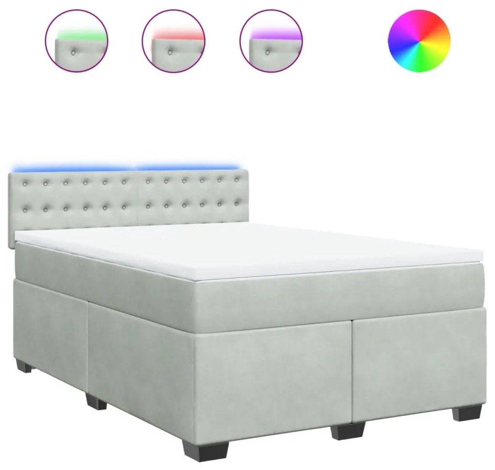 vidaXL Κρεβάτι Boxspring με Στρώμα Ανοιχτό Γκρι 140x200 εκ. Βελούδινο