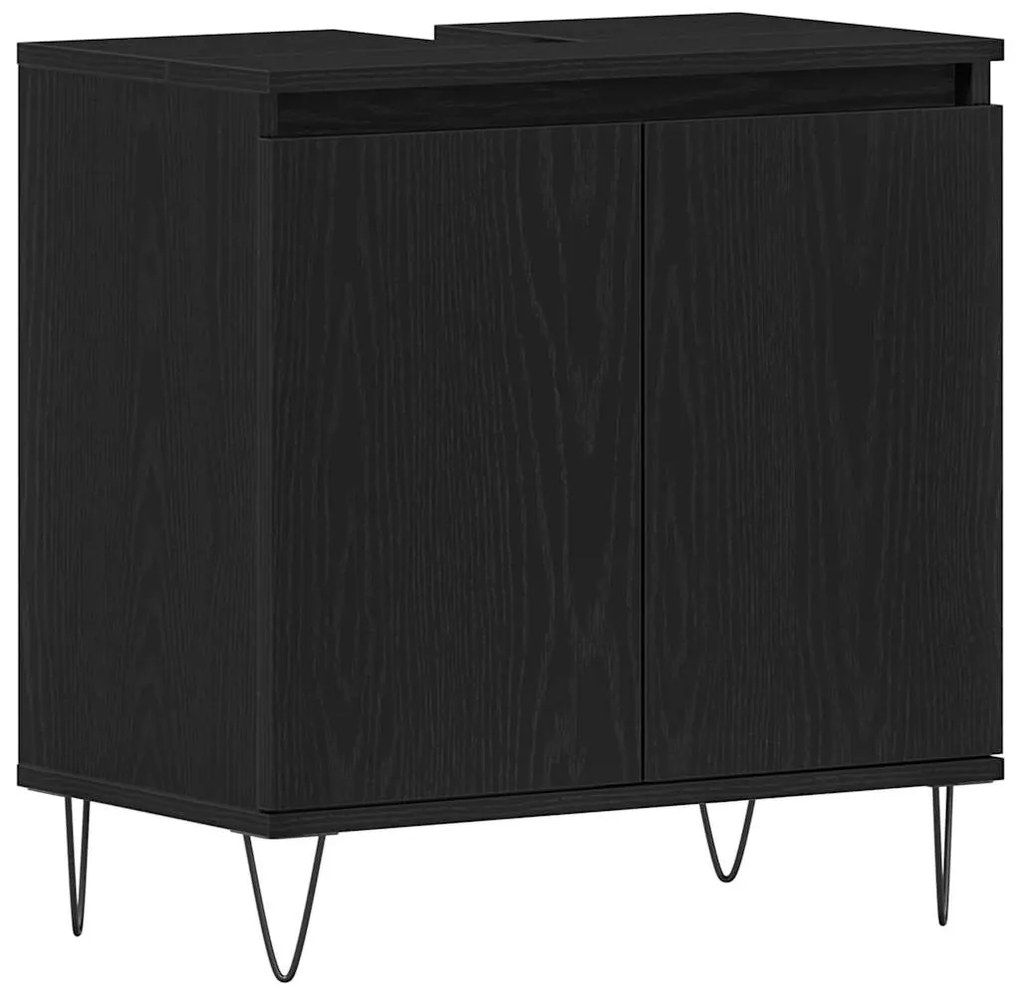 vidaXL Σετ Επίπλων Μπάνιου με πόρτα 3 pcs Μαύρη Οξυά 30 x 30 x 190 εκ