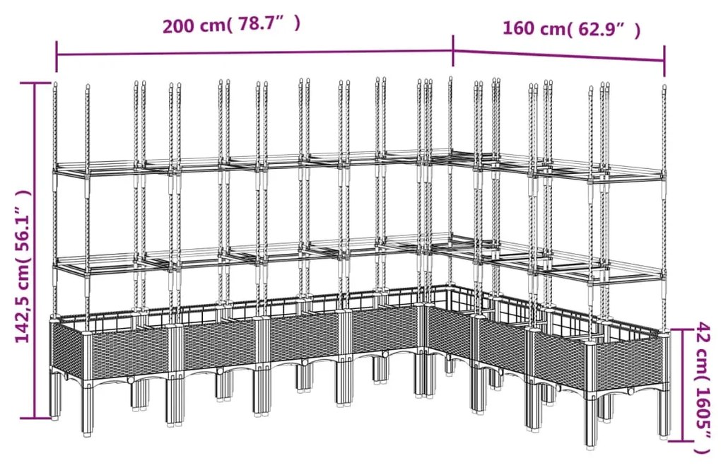 Ζαρντινιέρα Κήπου με Καφασωτό Γκρι 200x160x142,5 εκ. από PP - Γκρι