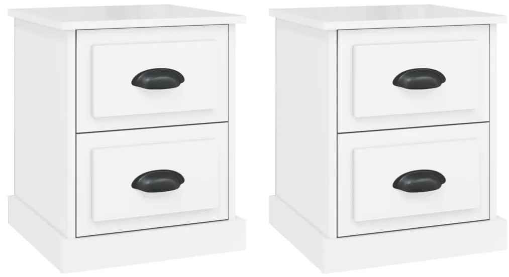 vidaXL Κομοδίνα 2 τεμ. Γυαλ. Λευκό 39x39x47,5 εκ. Επεξεργασμένο Ξύλο