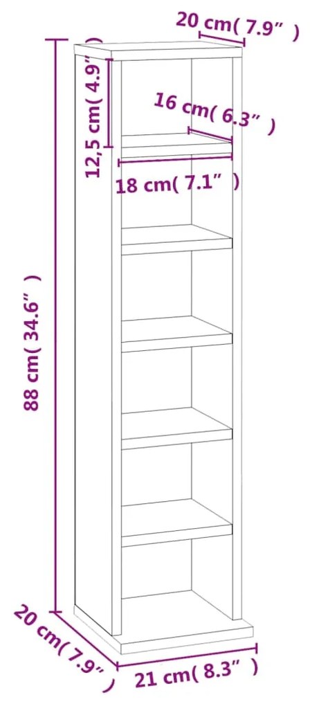 vidaXL Έπιπλο για CD Sonoma Δρυς 21 x 20 x 88 εκ. Επεξεργασμένο Ξύλο