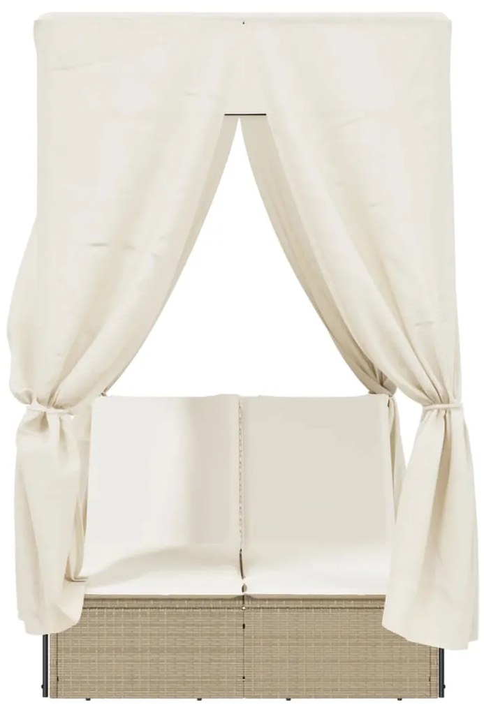 vidaXL Ξαπλώστρα Διπλή Μπεζ από Συνθετικό Ρατάν με Οροφή / Κουρτίνες