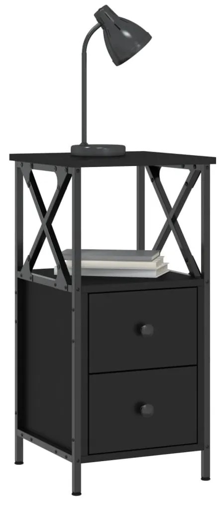 vidaXL Κομοδίνα 2 Τεμ. Μαύρα 34 x 35,5 x 70 εκ. από Επεξεργασμένο Ξύλο