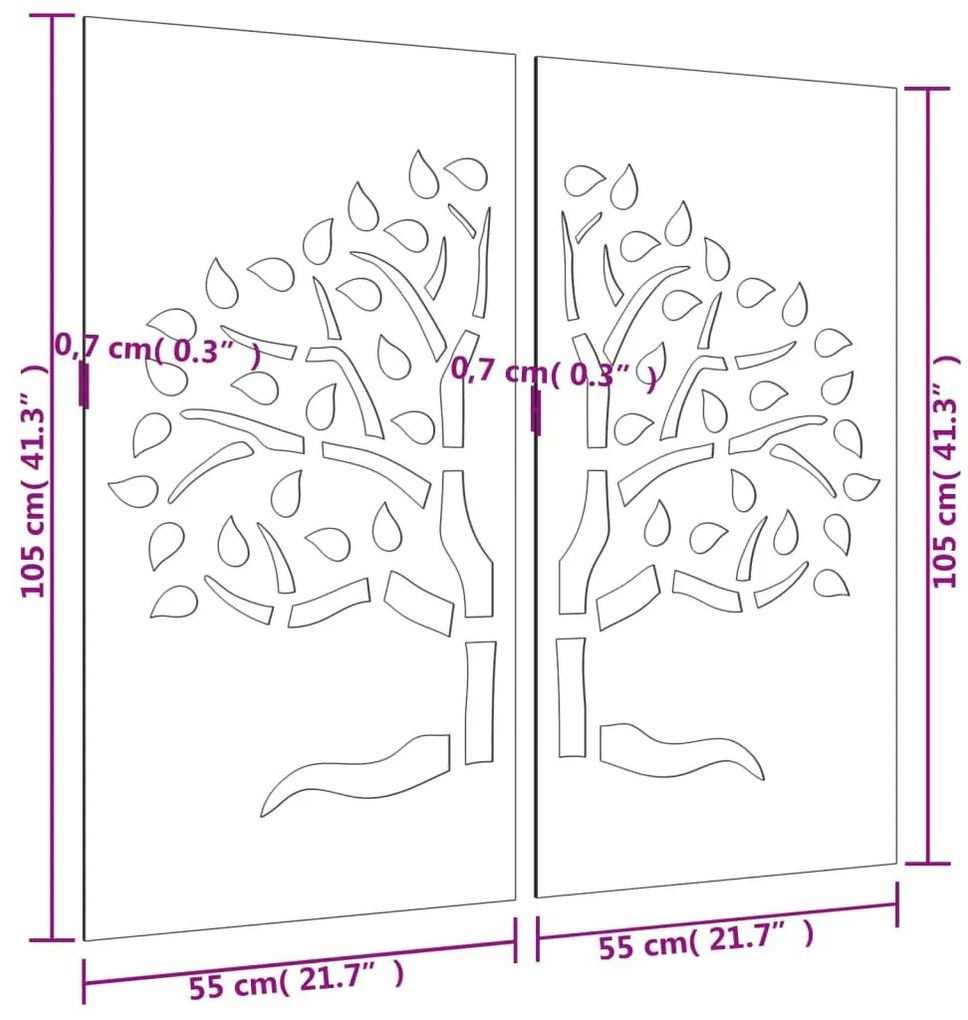 Διακοσμητικά Κήπου Σχ. Δέντρο 2 τεμ. 105 x 55 εκ. Ατσάλι Corten - Καφέ